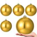 4 Pcs 6 inch Extra Large Gold Christmas Ornaments Balls Plastic Giant Jumbo Shiny Xmas Tree Hanging Decoration for Home Outside Holiday Lawn Yard Party (4, Gold, 6 in)
