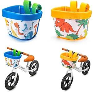 2PCS Kids Bike Basket Front, Cute Scooter Bag, Front Frame Handlebar Bag with Adjustable Straps Fit Most Toddlers Bike, Balance Bikes and Scooter (Rainbow)