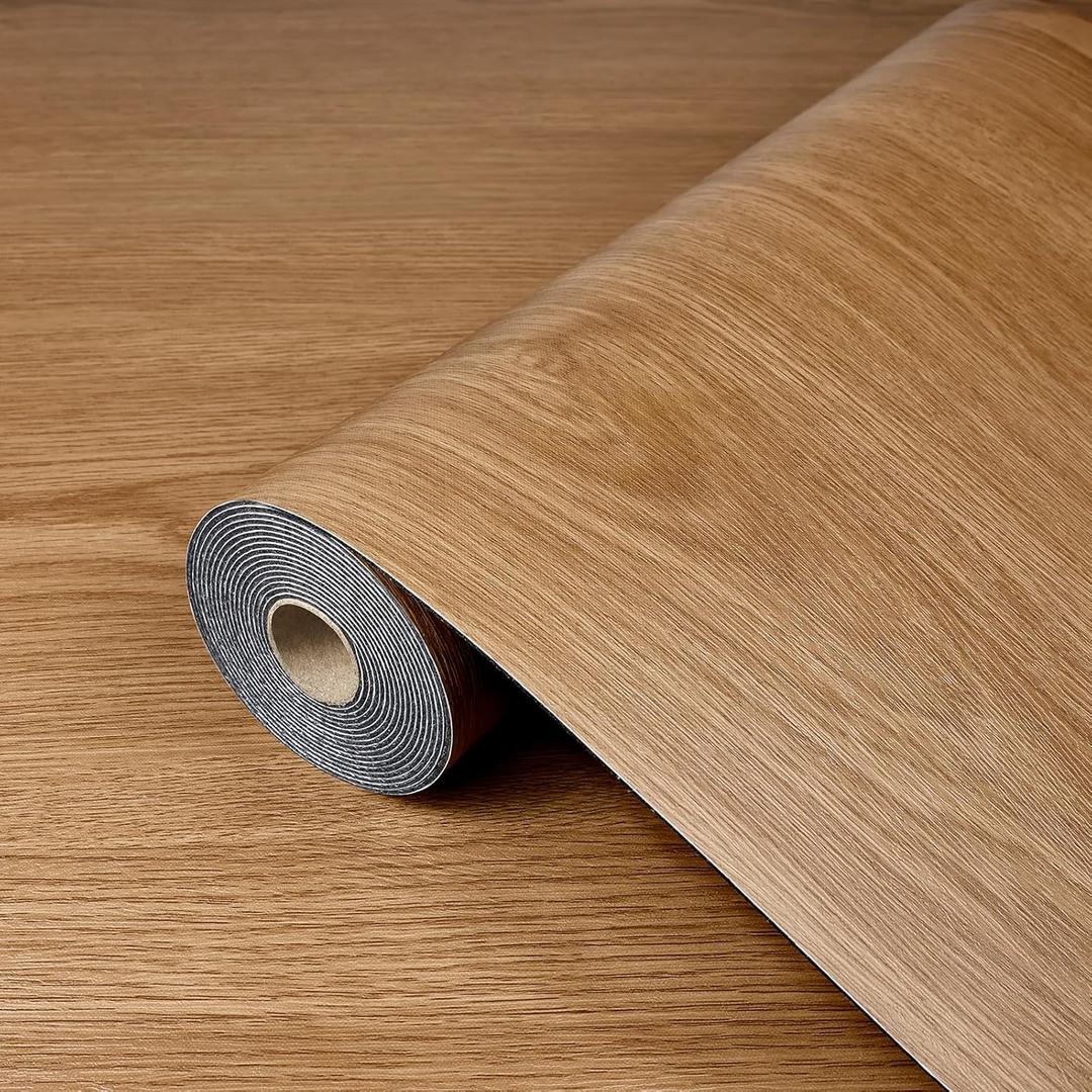 Peel and Stick Floor Tiles Brown Set of 15.7 x 118 Inches Wood Grain Vinyl Flooring roll, Self-Adhesive Waterproof Floor Roll for Kitchen,Bathroom,Rental, Easy Install and Removable