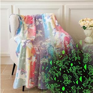 Glow in The Dark Unicorn Blanket for Kids – 280GSM Thick Flannel, Super Soft Cozy Fleece Throw, Cute Birthday Gift for Girls & Boys, Magical Glowing Blanket for Bed, Couch & Travel