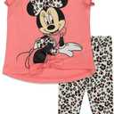 Disney Minnie Mouse Little Girls T-Shirt and Leggings Outfit Set Dark Pink 7-8
