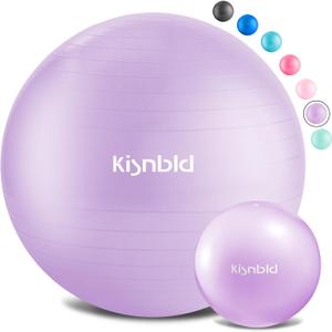 kisnbld Exercise Ball, Extra Thick Yoga Ball for Workout Pregnancy Stability, 4 Sizes Anti-Burst Balance Ball with Foot Pump - Heavy Duty Fitness Ball Chair for Office, Home & Gym (L,(23-26in,58-65cm), Cream Purple)