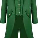 Renaissance Steampunk Tailcoat Halloween Costumes for Boys, Medieval Pirate Vampire Victorian Jacket Frock Coat Kids (Green, L)