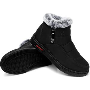 TEMOFON Womens Snow Boots Winter Warm Ankle Boots Waterproof Outdoor Fur Lined Shoes for Women (10, 07-black)