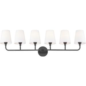 Bathroom Light Fixtures, 42 Inch Matte Black Vanity Lights with Flared White Fabric Shade, 6-Light Wall Sconce, Modern Sconces Wall Lighting for Hallway Bedroom, VL837-MB-6