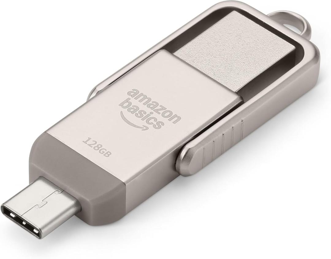 Am128GB USB Flash Drive, Thumb Drive Memory Stick with USB C and USB A Dual Ports, Champagne Silver