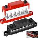 Joinfworld Bus Bar 400A 12V Power Distribution Block 6 x 5/16"(M8) Studs 48V Marine Bus Bar 12 Volt Battery Busbar Copper Terminal Block for Automotive, Car, Boat, Solar Wiring - Negative&Positive