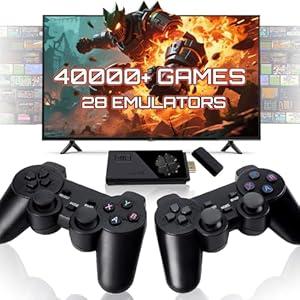 Retro Gaming Console for TV with 2.4G Wireless Controllers, Retro Game Stick with 40,000+ Classic Games and 28 Builtin Emulators, Video Gaming Stick HDMI Output, Plug & Play