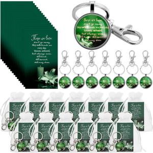 Junkin Funeral Favors for Guest Memorial Gifts Including Remember Keychain Prayer Cards Organza Bags for Memorial Celebration of Life(Dark Green,24 Sets)