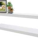 BAMEOS Floating Shelves, 35 in W x 7in D White Wall Mounted Wooden Shelves with Invisible Brackets Set of 2, Hanging Wall Shelves Decoration for Bedroom and Kitchen