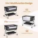 JOYMOR 3 in 1 Baby Bassinet, Bedside Bassinet for Baby, with Comfy Mattress and Wheels, 6 Height Adjustable Easy Folding Portable Bedside Crib for Newborn (Black)