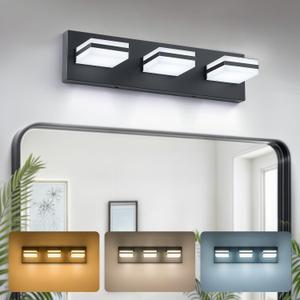 VONLUCE Bathroom Vanity Light Fixture, 3-Light Modern LED Vanity Lights, 3CCT Adjustable Bathroom Light with Memory Function Rotatable Shades, 18" Wall Lighting Fixture Over Mirror, Matte Black