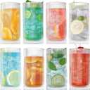 wookgreat Drinking Glasses, Origami Style 8 pcs Glass Cups, 15oz Highball Glasses, Elegant Ripple Vintage Glassware, Ribbed Glasses, Striped Glasses, Iced Coffee Glasses for Cocktail, Whiskey, Juice