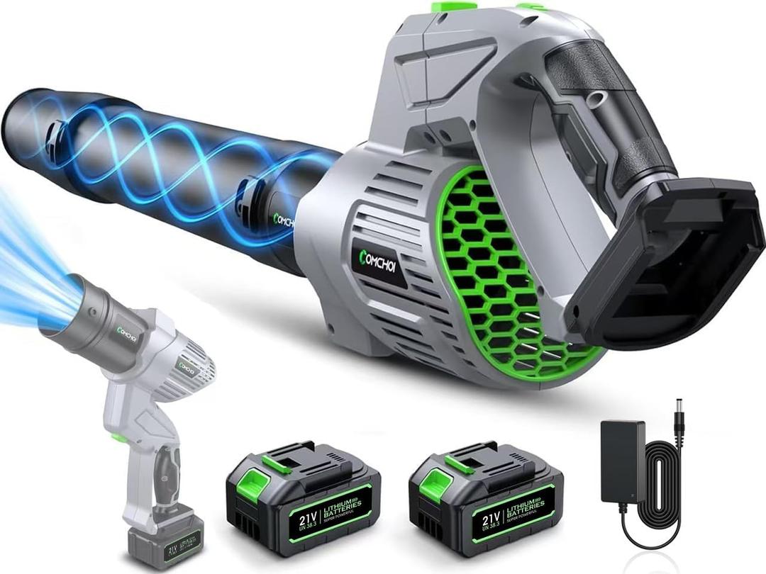 Comchoi Electric Leaf Blower Cordless, 680 CFM 5 Speed Mode, 2 Batteries & Charger, Handheld Leaf Blowers for Lawn Care, Portable Lightweight Grass Blower for Yard, Patio & Outdoor Use