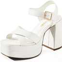 DREAM PAIRS Women's Platform Chunky Heels Square Open Toe Ankle Strap High Heeled Sandals Y2K Shoes for Party Brunch (9, White)