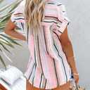 SySea Womens Short Sleeve Striped Shirts Casual Button Down V Neck Work Blouses Tops, M