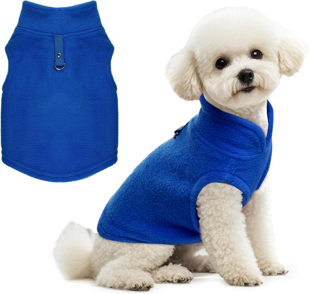 Rbenxia 1 Piece Dog Sweater with Leash Ring Soft Fleece Vest Dog Pullover Warm Jacket Pet Dogs Clothes Winter Dogs Outfits for Small Cat Pets (Blue, Medium)