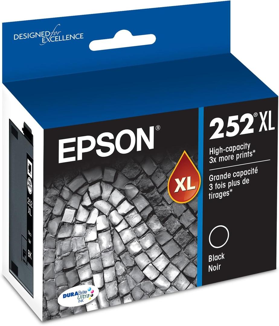 EPSON 252 DURABrite Ultra Ink High Capacity Black Cartridge (T252XL120-S) Works with WorkForce WF-3620, WF-3640, WF-7110, WF-7610, WF-7620, WF-7710, WF-7720, WF-7210