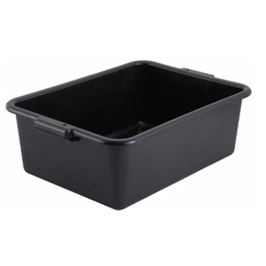 black plastic dish bin