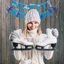 Skiing Birthday Banner, Ski Themed Birthday Party Decor, Skiing & Snowboard Banner, Winter Sports Party Supplies, Blue Glitter