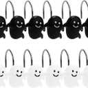 12PCS Shower Curtain Hooks, Halloween Ghost Shower Rings Decorative Shower Curtain Hangers Shower Curtain Hooks Decoration for Halloween Bathroom Rods Pendants Decor (Black & White)
