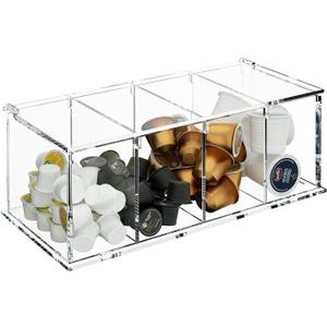Coffee Capsule Holder Acrylic Box K Cup Holder Coffee Pod Storage Clear Acrylic 4 Compartment with Lid Organizer Coffee Bar Accessories