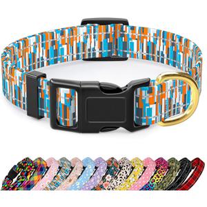 Reflective Dog Collar for Extra Small Dogs, Cute Boho Adjustable Heavy-Duty Nylon Puppy Collar for Boy and Girl Female, Soft Pet Accessories with Quick Release Buckle, Colorful Spliced (XS (Neck 8-12", Width 5/8"))