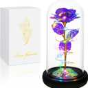 Childom Mothers Day Mom Gifts for Mom,Birthday Gifts for Women Grandma,Flowers for Delivery Prime,Colorful Purple Light Up Rose in A Glass Dome,Anniversary Valentines Roses Gift for Her Wife Daughter