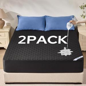 BEDLORE 2 Pack Waterproof Mattress Protector,Twin Size Pad Noiseless with Deep Pocket Fitted for 6"-15",Soft Breathable Dirt-Proof Single Bed Mattress Cover Washable for Bedroom,Dorm Room(Black)