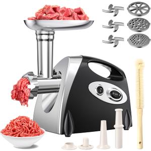 Electric Meat Grinder, 2500W Max Meat Grinder with Stainless Steel 3 Blades and 3 Grinder Plates, Sausage Stuffer Tube & Kubbe Kit, Heavy Duty Meat Grinder for Home Kitchen & Commercial Using
