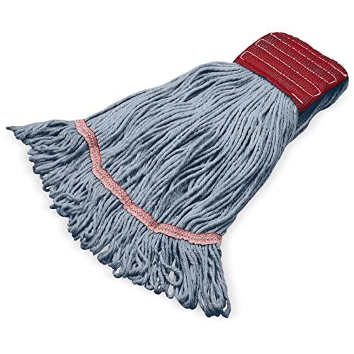 SPARTA Grease Release Looped-End Mop Head, Blue Mop with Red Band for Cleaning and Janitorial Use, Acrylic, Medium, (Pack of 1)