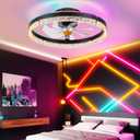 Mpayel 20" Flush Mount Ceiling Fan with RGB Light- Low Profile Modern Fan Light, Dimmable 3CCT 6Wind Speeds, LED-RGB, Bladeless Enclosed Fan with Ambient Light, Bedroom, Kids Room, Party