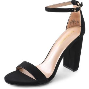 DREAM PAIRS Women's Hi-Chunk High Heel Pump Sandals (8, Black/Nubuck)