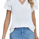 Blooming Jelly Womens Dressy Casual Tops Summer V Neck Short Sleeve Blouse Business Work T Shirts with Pocket, M