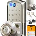 Veise VE018 Smart Knob Handle Lock - Fingerprint, App Control, Keyless Entry for Front Door and Bedroom, Electronic Digital Keypad, Auto Lock, Remote Access Sharing, IP55 Weatherproof, Satin Nickel