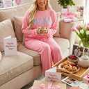 Opemiby Women Pajamas Set Loungewear Ribbed Long Sleeve Top and Pants with Pockets Lounge Pj Set Sleepwear (Small, Pink Mama)