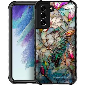Compatible with Samsung Galaxy S22 Plus Mobile Case Creative Acrylic Back Panel Silicone Protection Grip Specially Designed for Samsung Galaxy S22 Plus 3D Stained Flower Looking Hummingbird