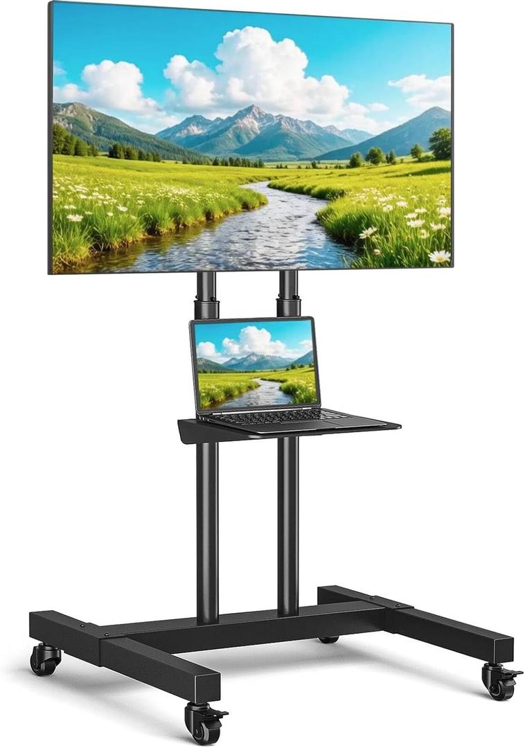 Rfiver Rolling TV Stand for 32-83 Inch TVs with 15-Level Height Adjustment