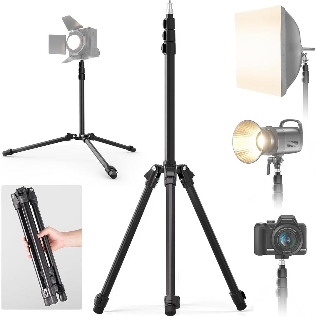 6.4ft Photography Light Stand, Lusweimi Extendable Aluminum Light Tripod, Portable Studio Lighting Tripod with 1/4'' Screw and Folding Legs for Strobe Light, Monolight, Softbox, Cameras, Flash Light