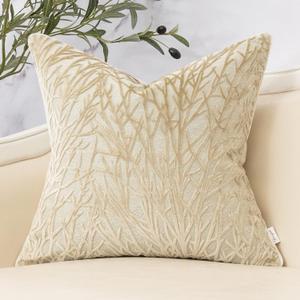 Yangest Beige Twigs Greenish Throw Pillow Cover Branches Velvet Cushion Case Neutral Pillowcase for Sofa Couch Bedroom Living Room Home Decor, 20x20 Inch