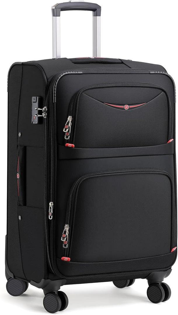Softside Expandable Luggage with 4 Spinner Wheels, Durable Checked-Luggage Suitcase (Black, 25-Inch)