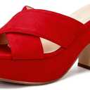 Women's Platform Sandals Wedges Heels Sandals Open Toe Slip On Platform Heels Mules Dressy Pumps (9, Red)