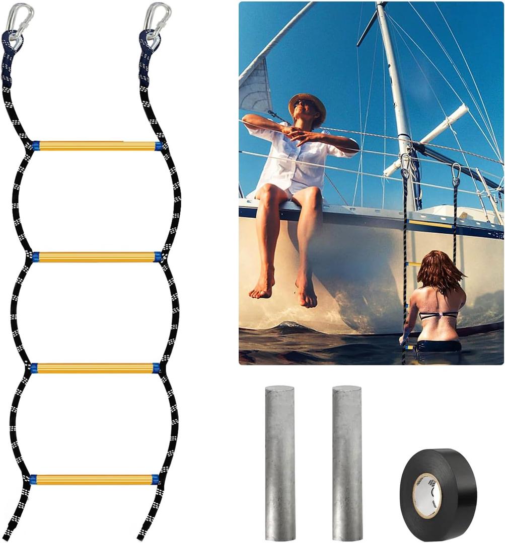 Boat Rope Ladder - Heavy Duty Polyester Line Marine Climbing Rope for Adults Inflatable Boat, Pontoon Boat, Kayak, Canoeing, Motorboat,Load Capacity 600 lbs (4 Steps)