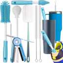 8Pcs Water Bottle Cleaner Brush, Multipurpose Bottle Brush Cleaner Kit with Long Nylon Straw Brush Cleaner for Owala, 4 in 1 Bottle Gap Cleaner and Long Handle Silicone Cup Cleaners(Blue)