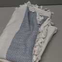 Oubonun Modern Farmhouse Tablecloth, Linen-Textured Waterproof Dining Table Cloth with Tassels, Wrinkle Resistant Fabric for Kitchen & Dining Room, Neutral Rectangular 55''x86'', 6-8 Seats (Beigeblue Stripe)