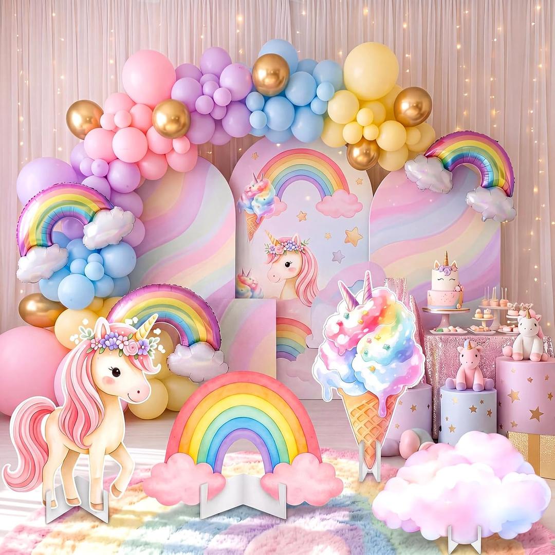 Honoson 4 Pcs 27.9" x 28.5" Large Rainbow Unicorn Birthday Party Decorations Cardboard Cutouts, Unicorn Themed Party Supplies Backdrop Standup Lawn Yard Signs for Baby Shower Decor Photo Booth Props, 21.65 x 29.53 inches