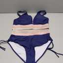 Blooming Jelly Women High Waisted Bikini Sets Tummy Control Swimsuits Color Block Two Piece Drawstring Bathing Suit (Large, Dark Blue)