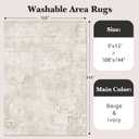Art&Tuft Washable Rug, Ultra Thin Anti-Slip Backing Abstract 9x12 Area Rug, Low Pile Area Rugs 9x12 Living Room, Stain Resistant Foldable Machine Washable Area Rug (9'x12', Beige)
