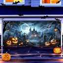 7x16ft Halloween Garage Door Banner Large Hanging Backdrop Door Cover Gloomy Garage Wall Decoration Backdrop Mural for Home Outdoor Indoor Spooky Party Wall Window Yard