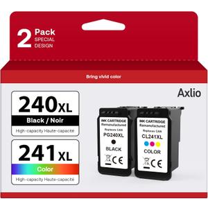PG-240XL/CL-241XL Remanufactured Ink Cartridges Replacement for Canon 240 241, 240XL 241XL Combo Pack Use to Canon MG3620 TS5120 MG3520 MG2120 MX452 MX512 MX532 Printer (2 Pack)